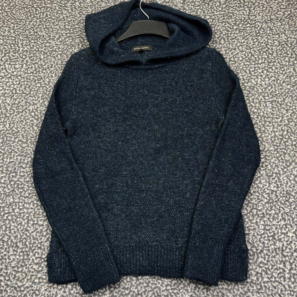 Banana Republic Sweater Women XS Blue Knit Pullover Hooded Merino Wool Alpaca